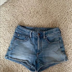 High rise, super stretch denim shorts